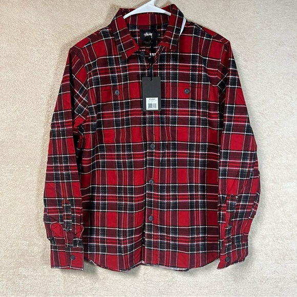 Stussy Double Brush Flannel Shirt Mens Small Red - Picture 1 of 5